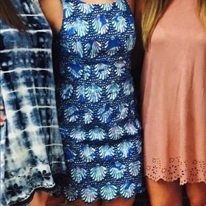 Aralyn Shell Eyelet Shift Dress in Bay Blue